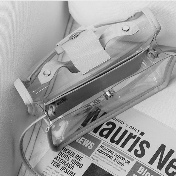 CLEAR CROSSBODY BAG WITH PINK TRIM & A TOP HANDLE - Picture 9 of 11